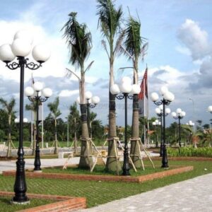 Đèn cầu đục D300, D400 lắp đặt trụ cổng