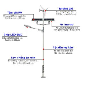 Bộ đèn đường năng lượng mặt trời kết hợp điện gió công suất 70W