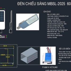 Đèn đường LED năng lượng mặt trời MBSL-2025 công suất 60-100W